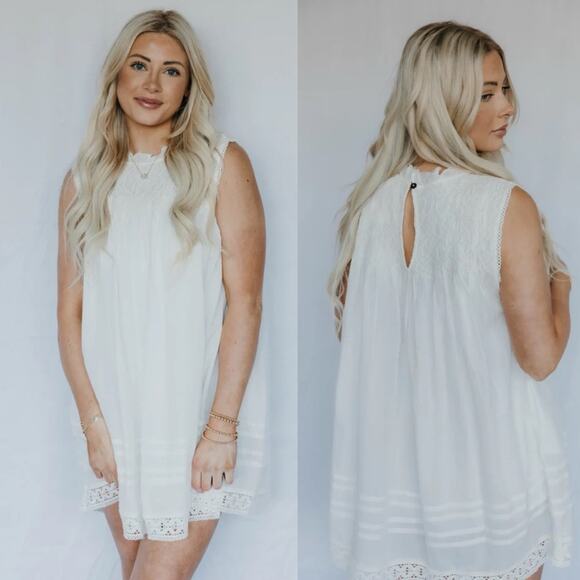 Free People Shea Solid Mini Dress in Ivory M - Picture 1 of 13